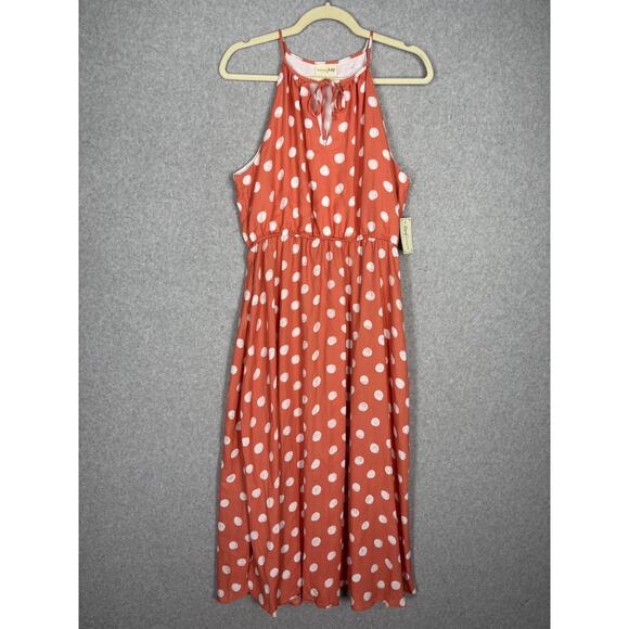 Maison Jules Dress Large Polka Dot Flowy Ruched Halter Resort Cruise Feminine - Picture 1 of 12